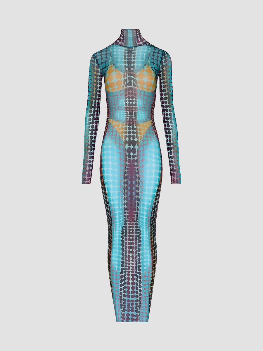 Jean Paul Gaultier Women's Iconic Prints: The Dots Maxi Dress - Blue Purple Yellow - Size Medium