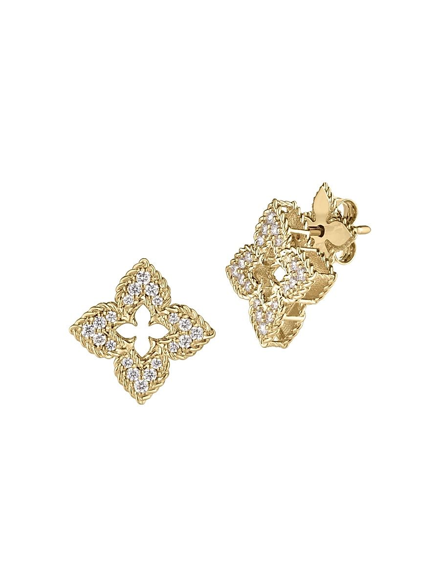 Women's Venetian 18K Yellow Gold & Pave Diamond Stud Earrings - Yellow Gold