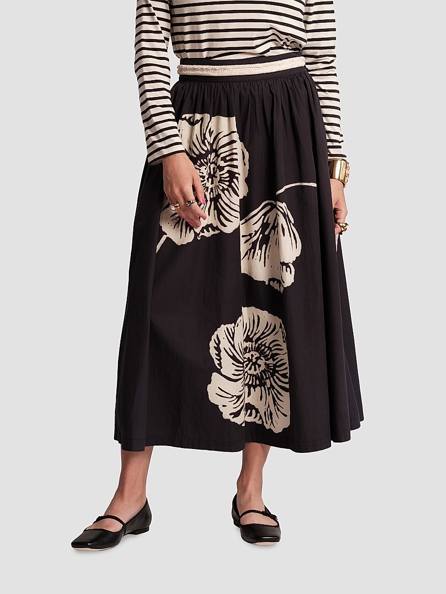 Women's Phoebe Floral Cotton Midi Skirt - Navy Multi - Size 2