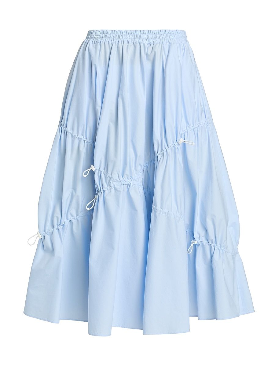 Women's Toggle Stretch Cotton Midi-Skirt - Multi Light Blue - Size 14