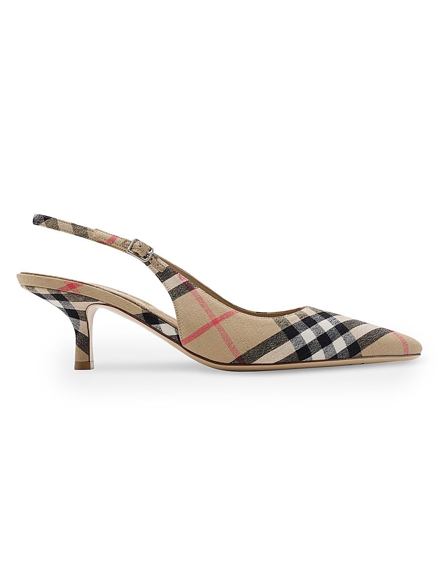 Women's Dame 55MM Check Linen-Blend Slingback Pumps - Beige - Size 6.5