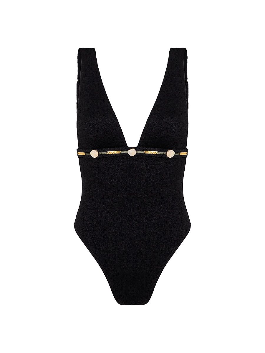 Women's Edith Embellished Brazilian-Cut One-Piece Swimsuit - Black - Size XL