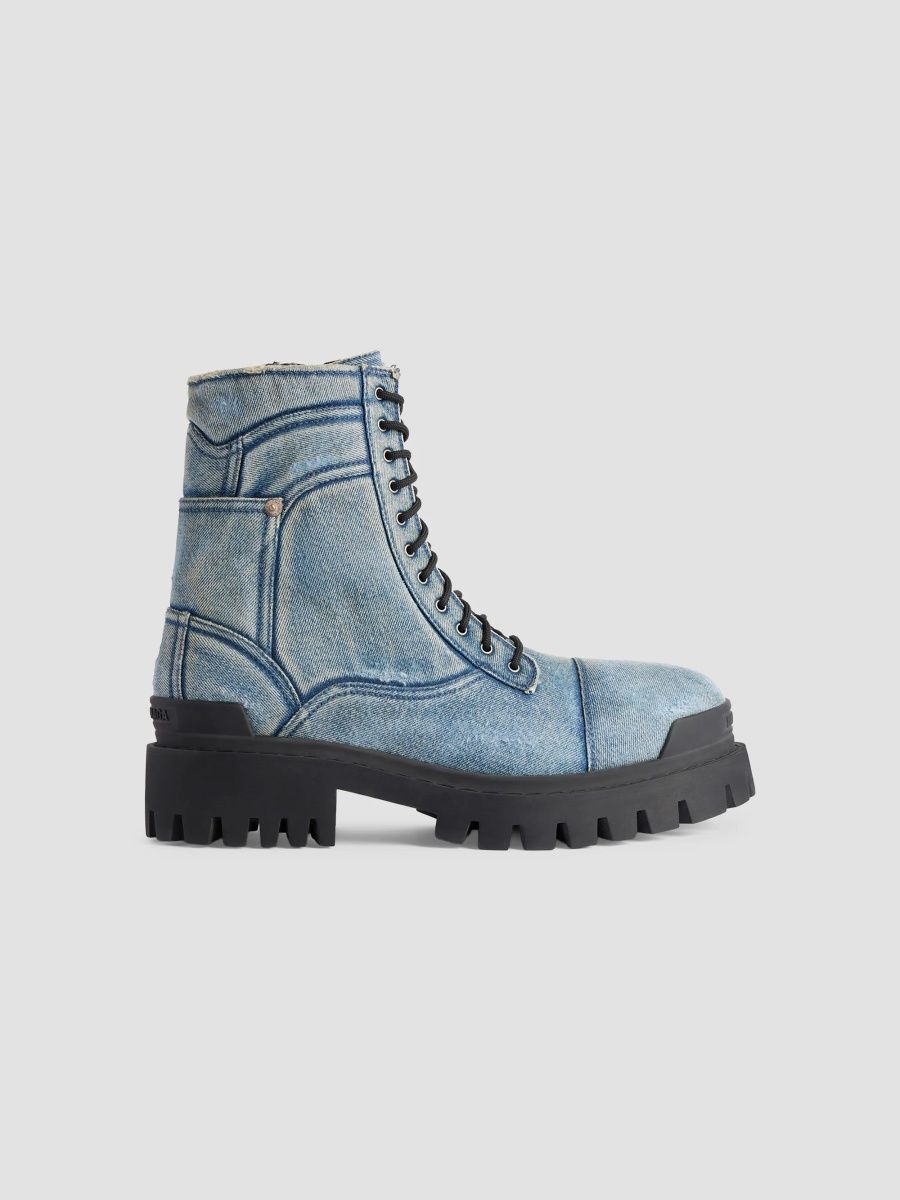 Balenciaga Men's Combat Strike Boots - Denim Blue - Size 13