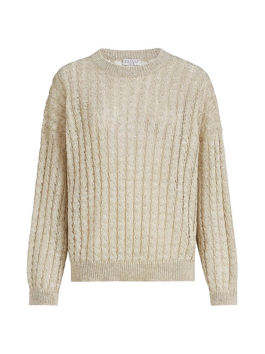 Women's Linen Dazzling Cable Openwork Sweater - Beige - Size XXXL