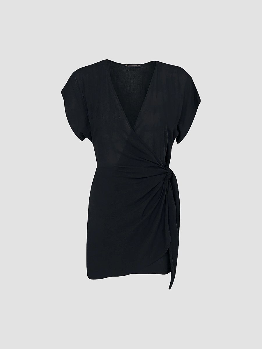 Women's Emily Wrap Cover-Up Mini Dress - Black - Size Large