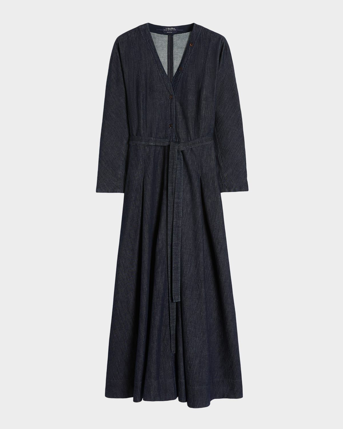 Belted Cotton Denim Midi Dress