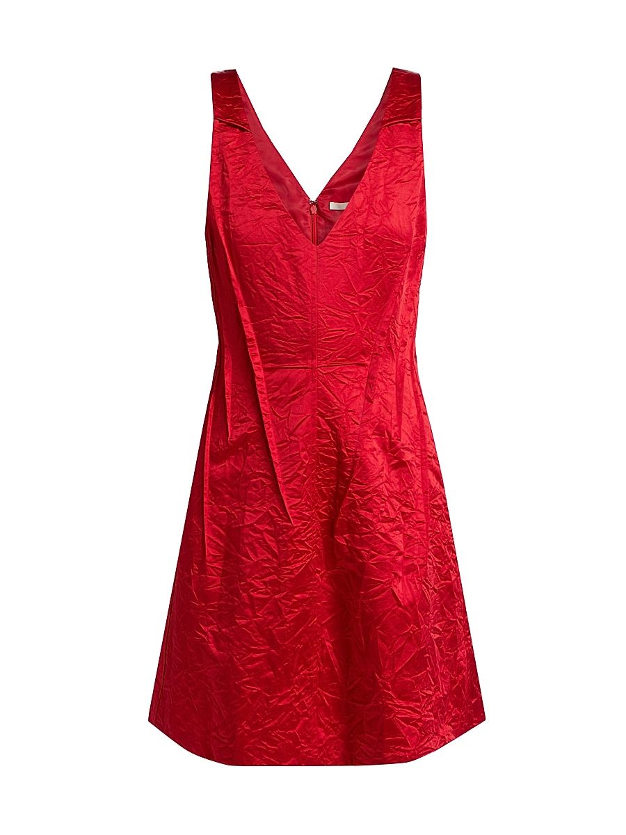 Women's V-Neck Crushed Satin Minidress - Red - Size 12