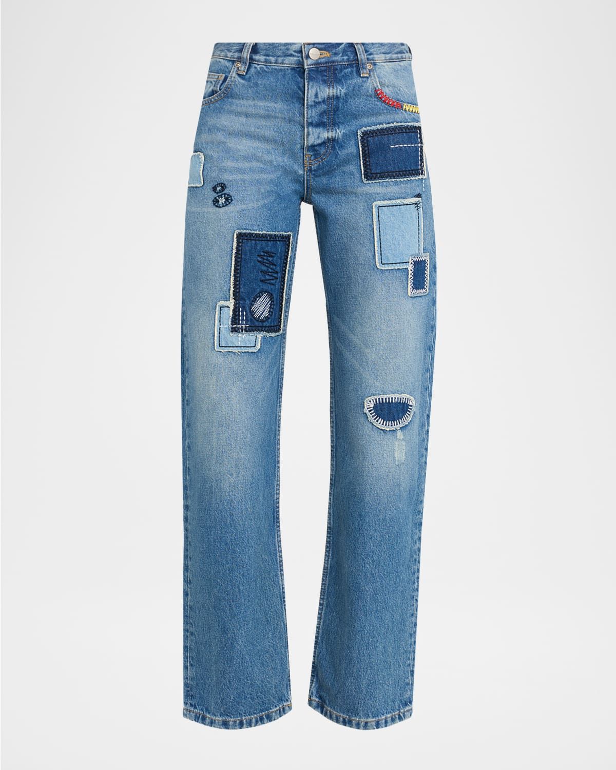 Straight-Leg Patchwork Jeans
