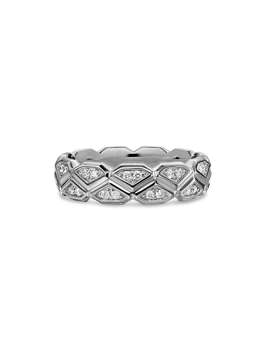 Men's Hex Band Ring in Sterling Silver - Diamond - Size 10