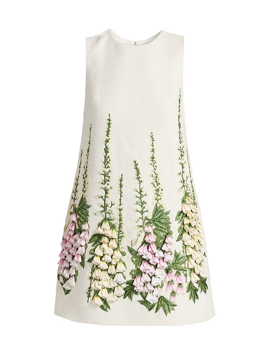 Women's Foxglove Embroidered Tweed Shift Minidress - Ivory - Size 12