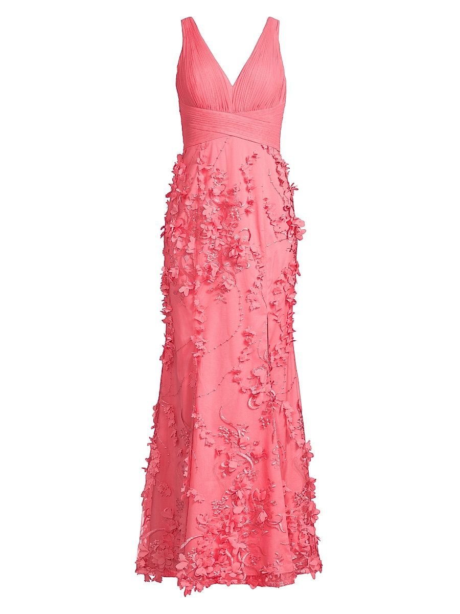 Women's Flower Appliqué Mermaid Gown - Salmon Pink - Size 18