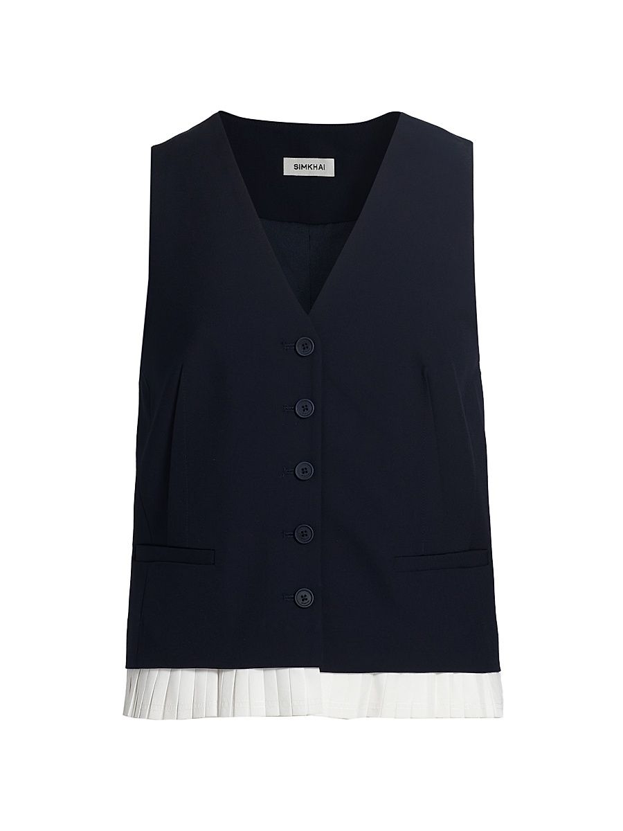 Women's Laiken Pleated-Trim Vest - Midnight - Size 4