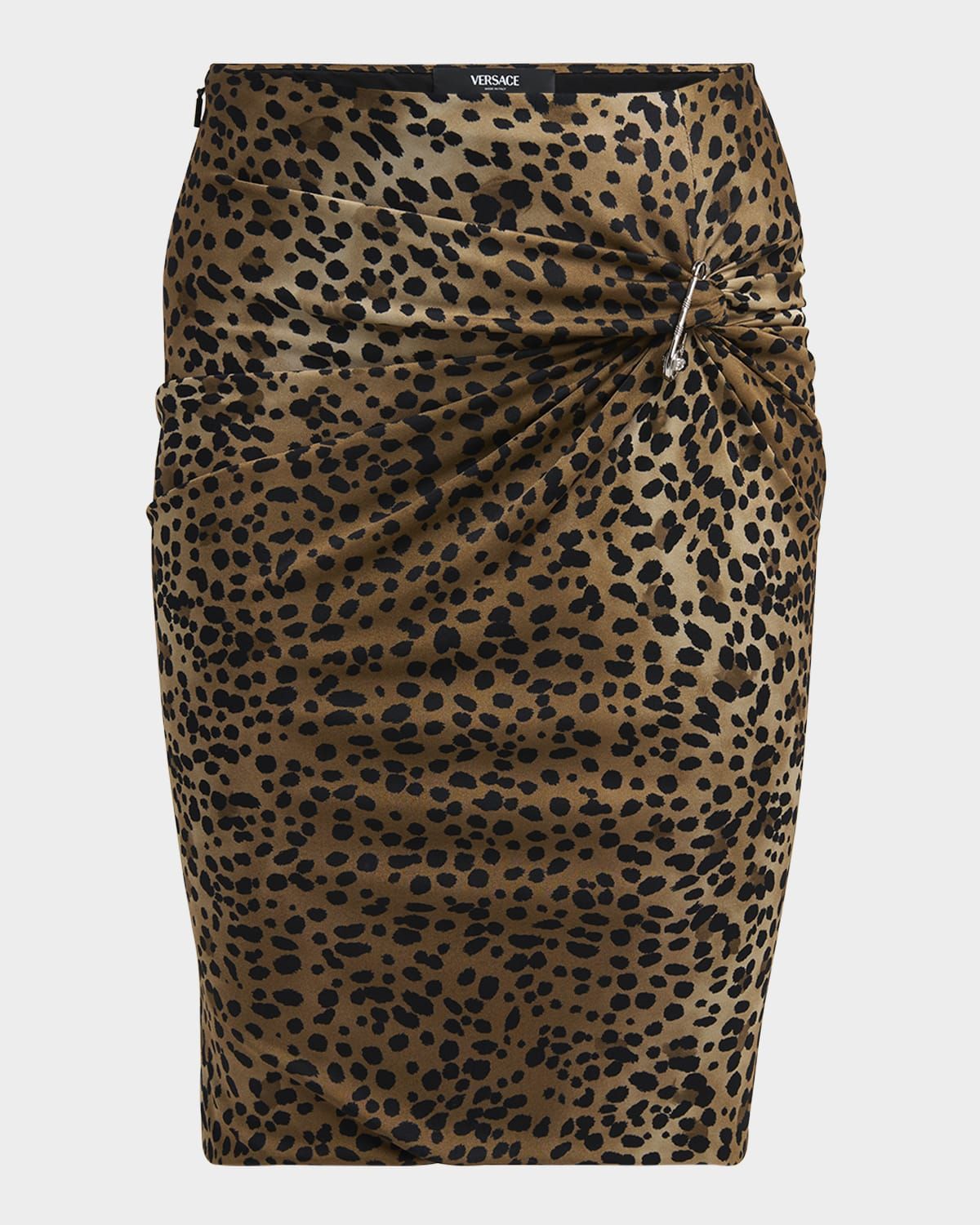 Leopard Pencil Skirt with Safety Pin Brooch