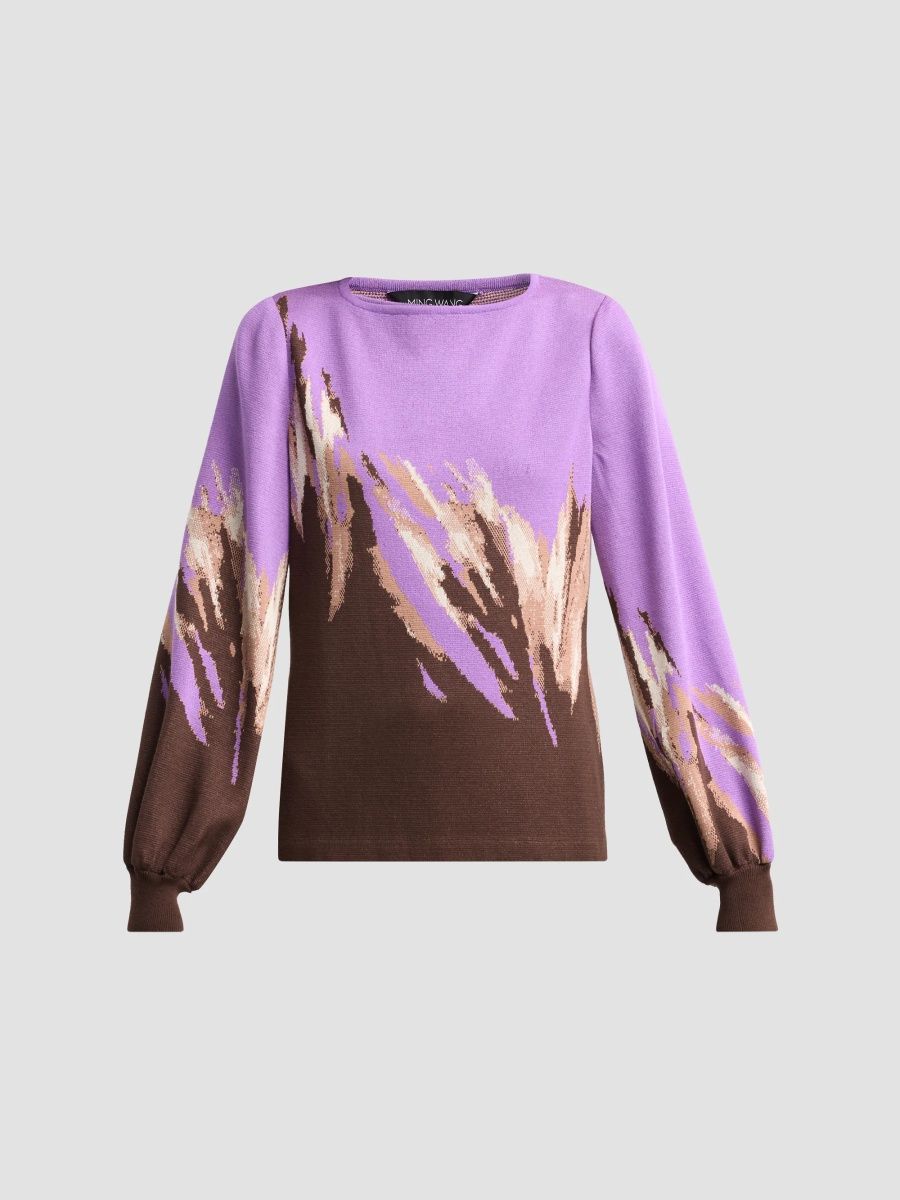Ming Wang Women's Petite Abstract-Jacquard Knit Top - Sunset Purple - Size XL