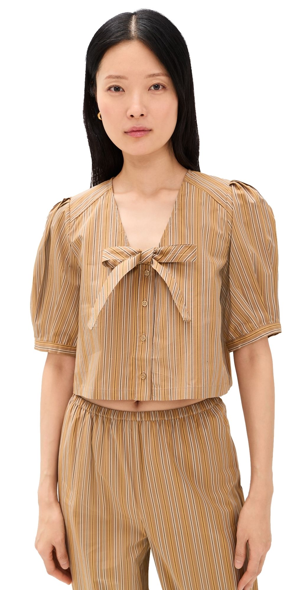 The Tiny Big Sister Striped Bow Blouse Light Brown 38