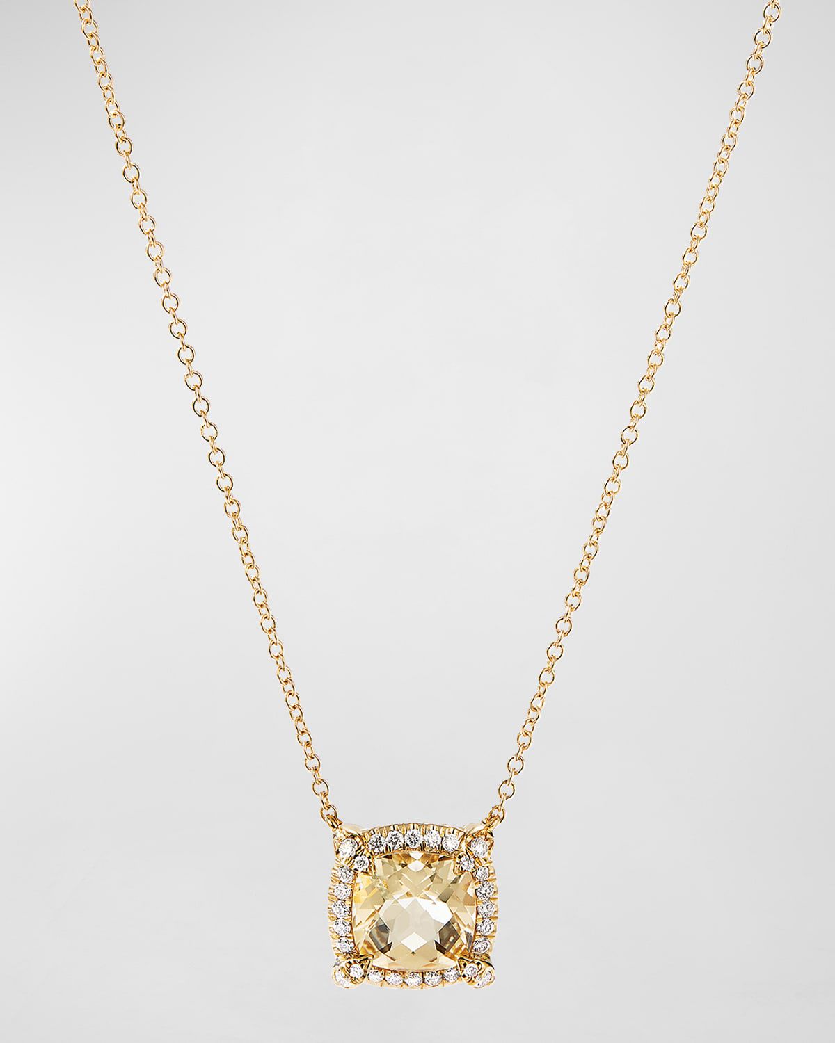 Petite Chatelaine Pavé Bezel Pendant Necklace with Gemstone and Diamonds in 18K Gold, 7mm