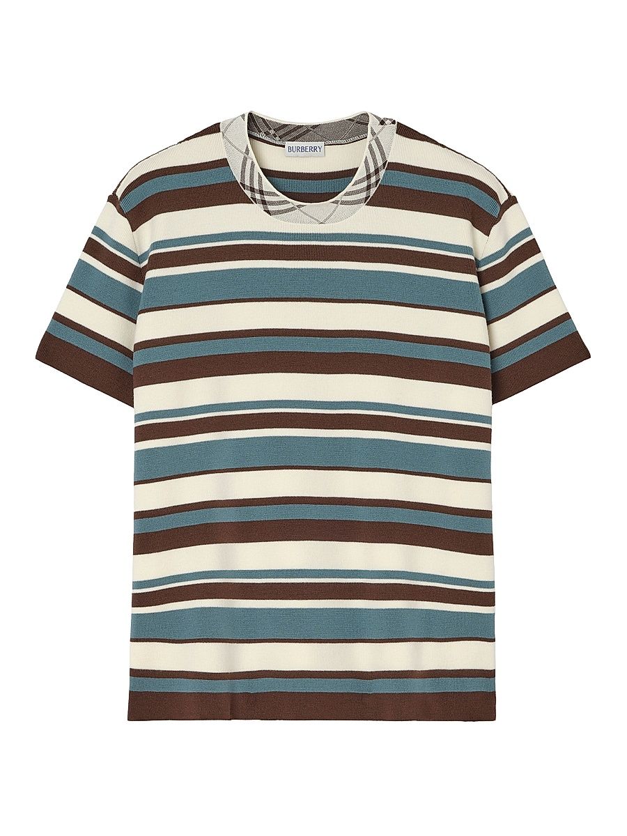 Men's Simeon Wool Striped T-Shirt - Blue Check - Size XXL