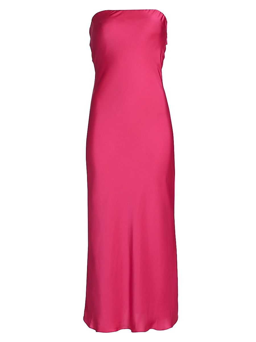 Women's Shauna Satin Strapless Open Back Midi-Dress - Pink Petunia - Size Large