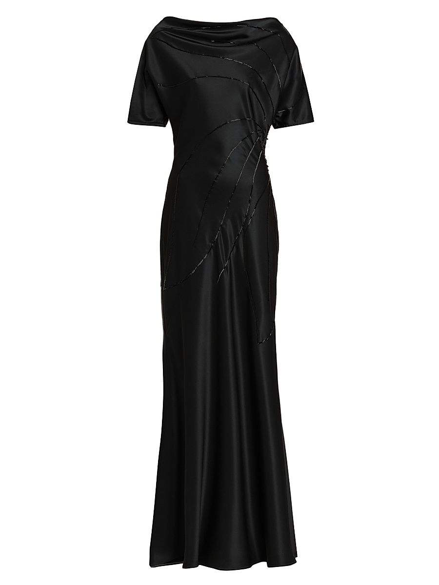 Women's Cowlneck Beaded Gown - Black - Size 10