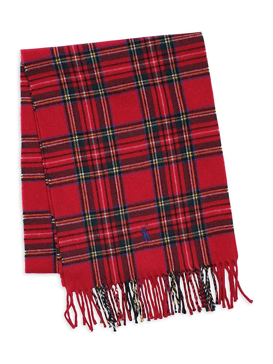 Men's Original Label Cashmere Plaid Scarf - Red Tartan