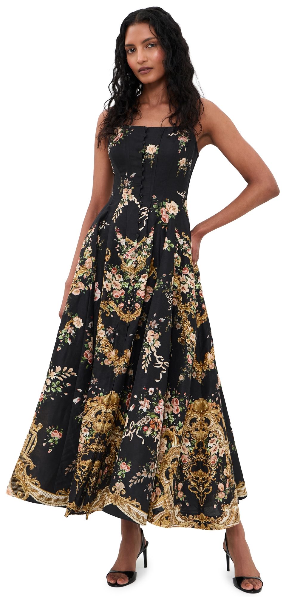 Camilla Long Flared Linen Corset Dress Versailles Or Die L