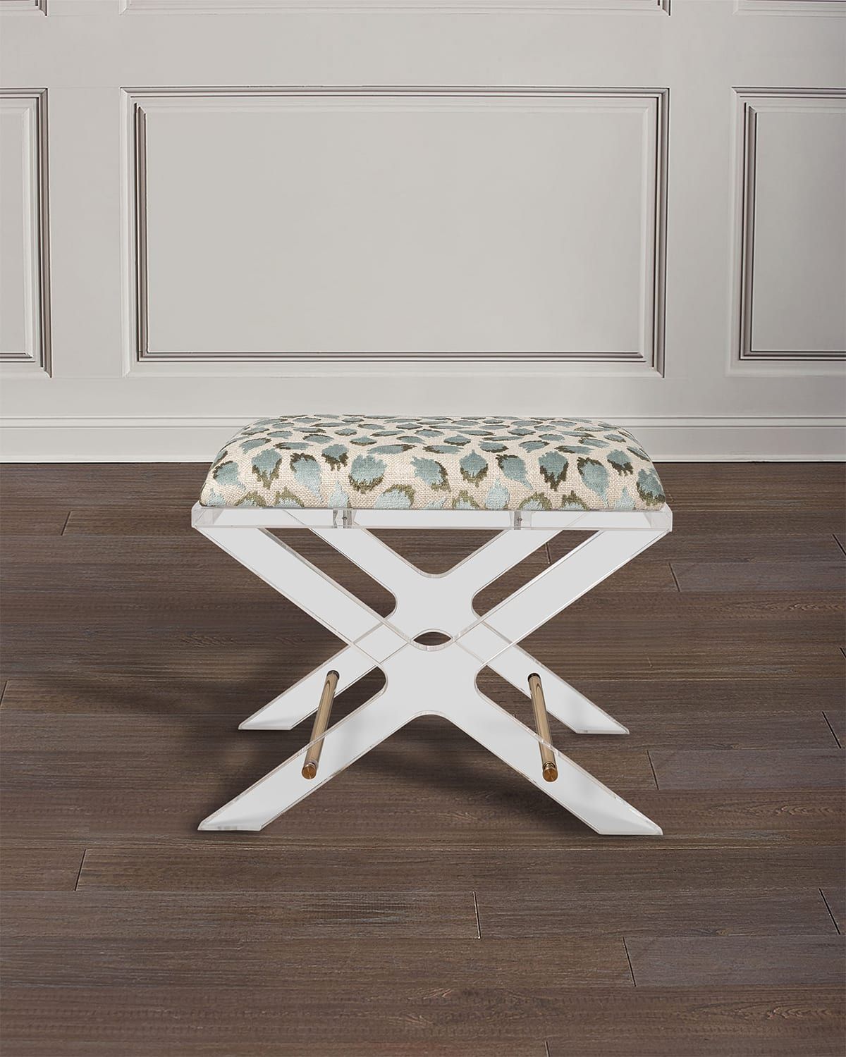 Delano Celadon Ocelot-Print X-Bench, 24"
