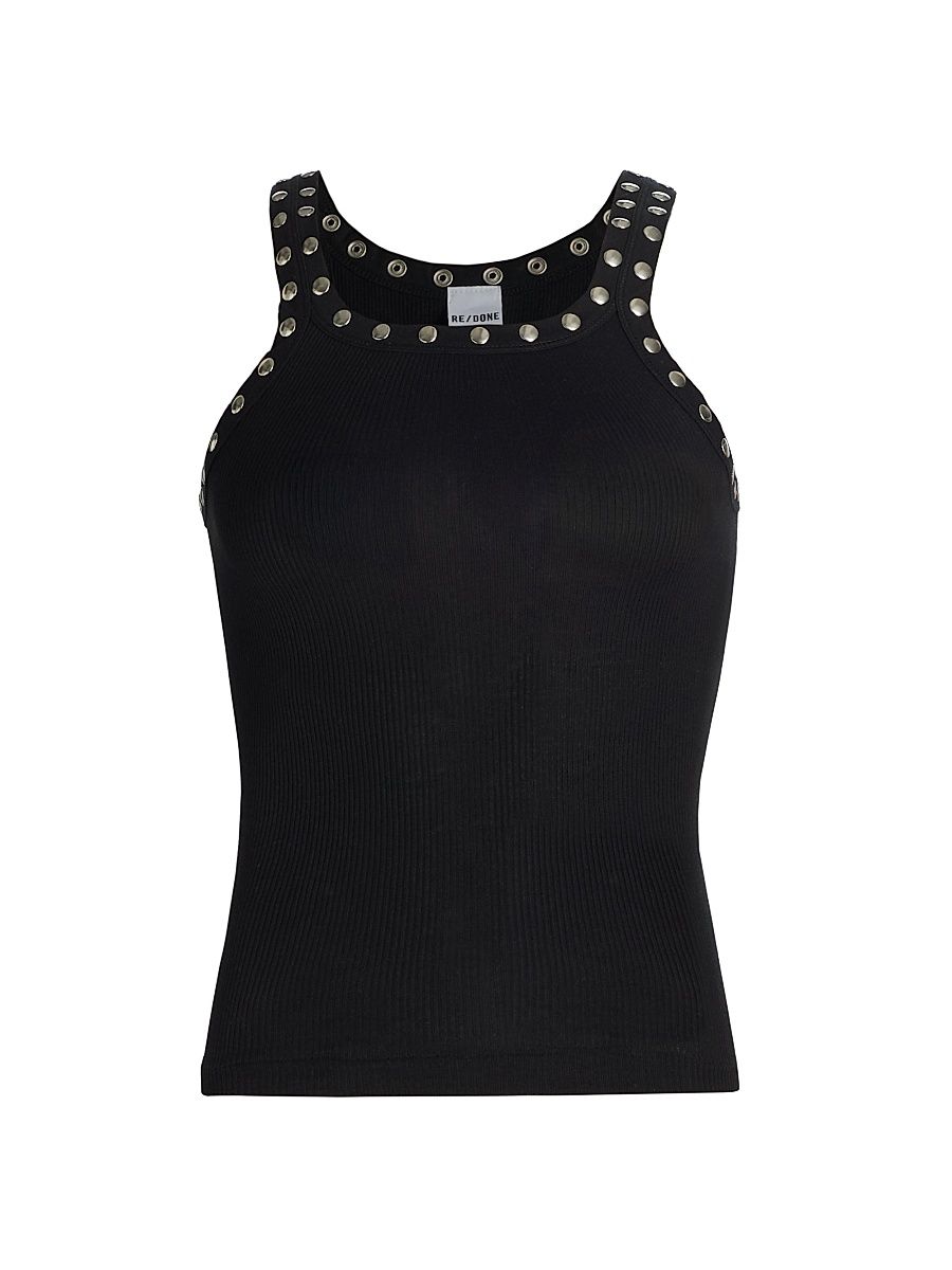 Women's Studded Rib Tank Top - Black - Size Large