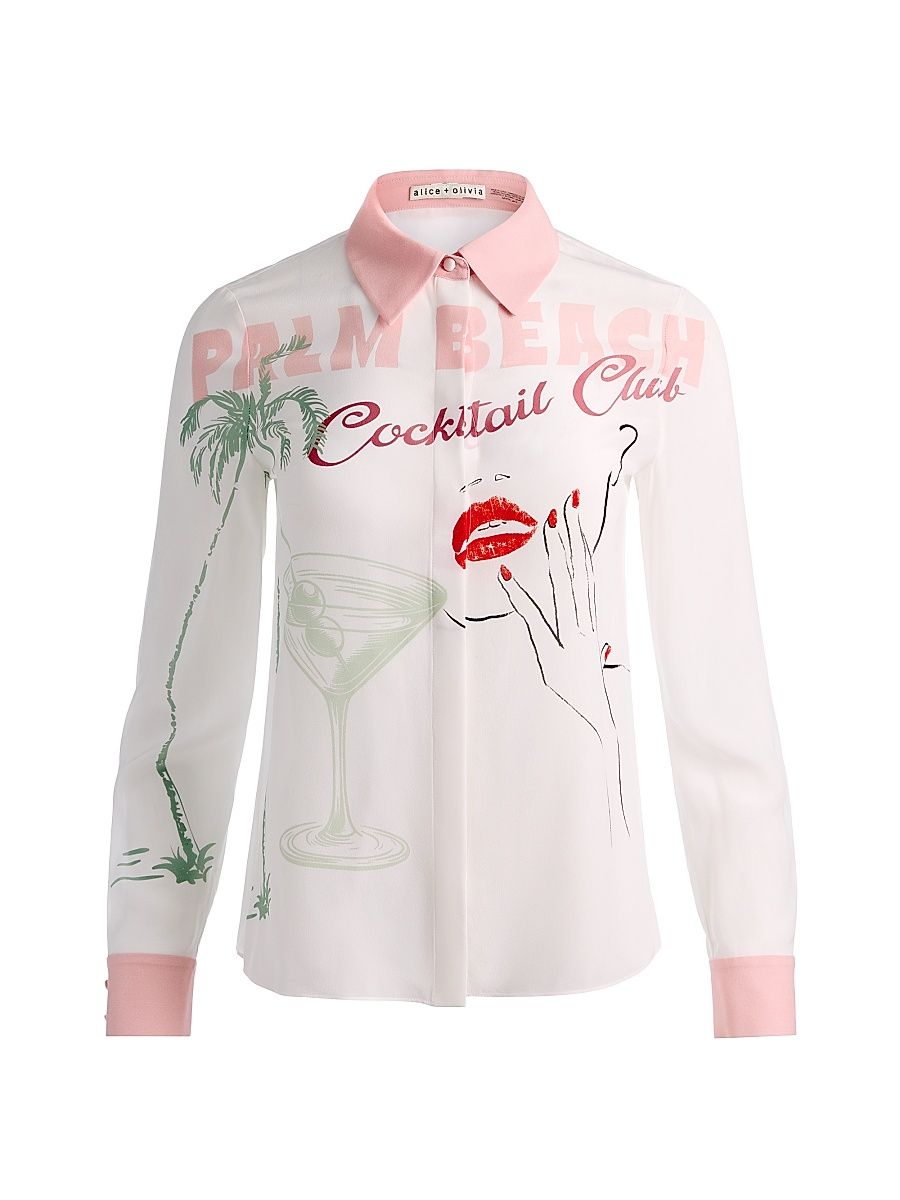 Women's Willa Cocktail Club Print Silk Blouse - Cocktail Club - Size XL