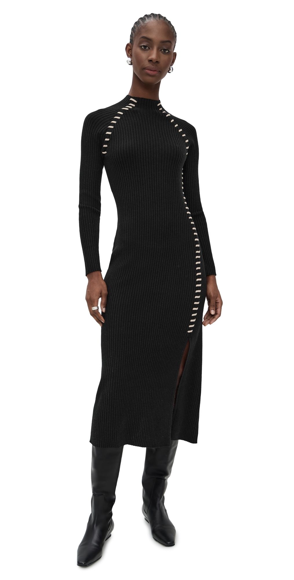 RAILS Imara Sweater Dress Black Oat Blanket Stitch M