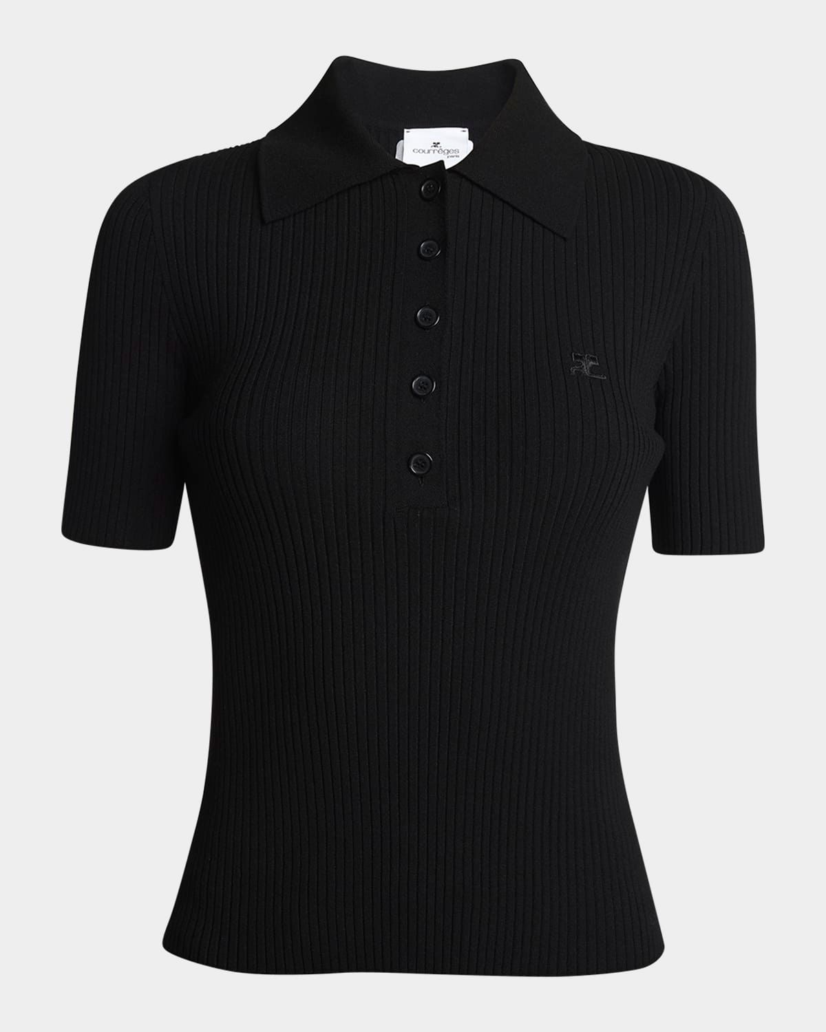 Collared Rib-Knit Polo Top