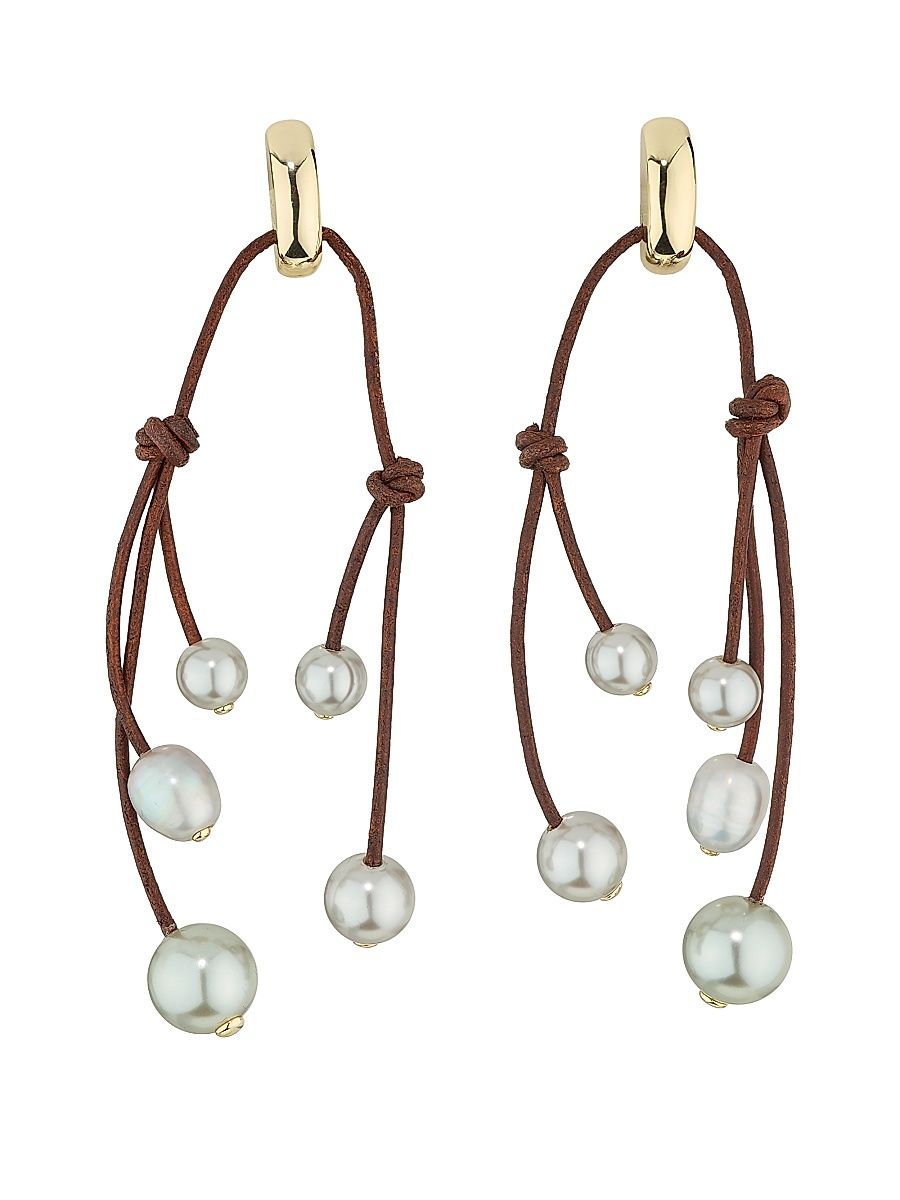 Women's Corded Pearl Riya Goldtone & Leather Drop Earrings - Pearl