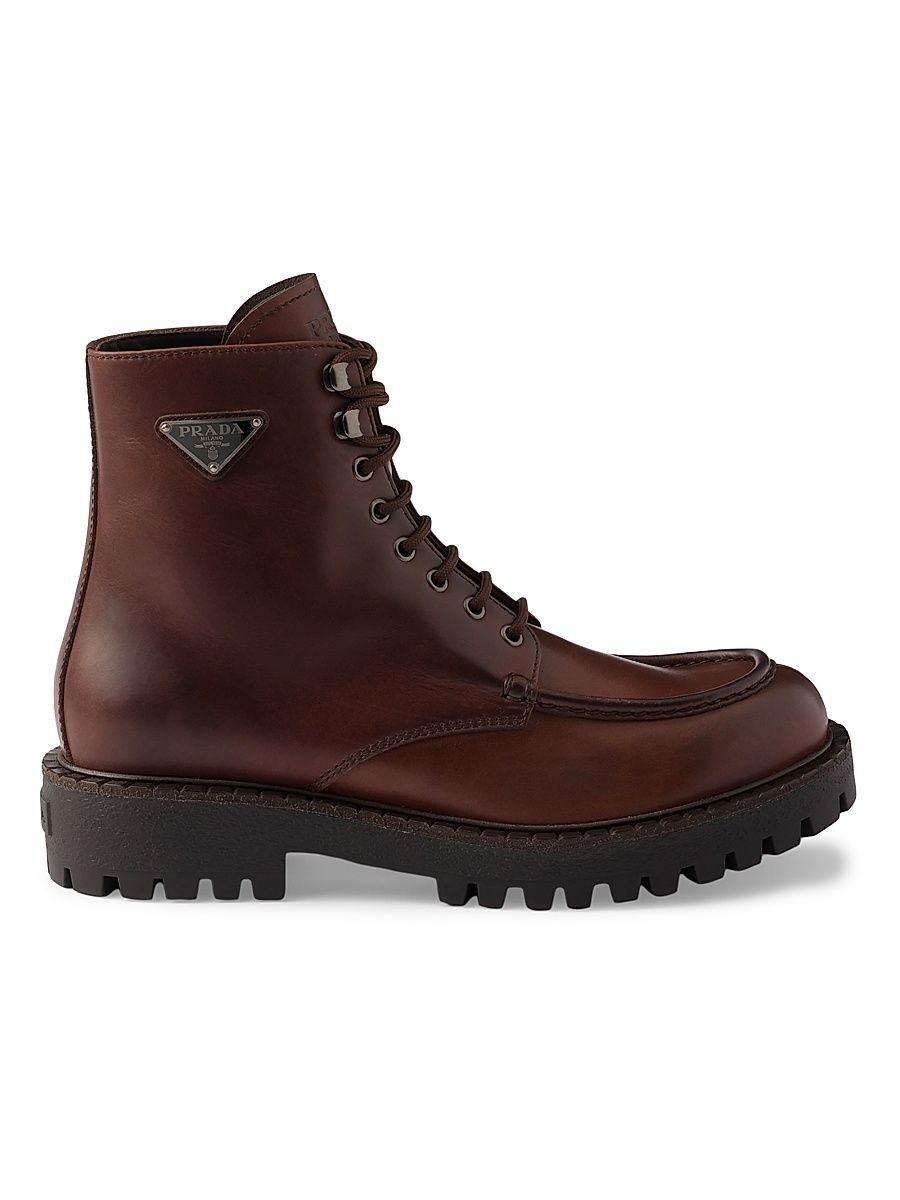 Men's Laced Leather Booties - Brown - Size 12