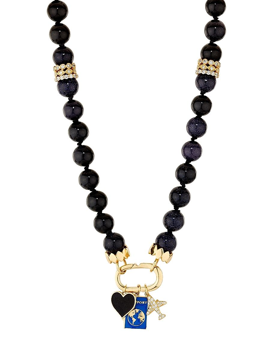 Women's 14K Yellow Gold & Mixed-Media Beaded Charm Necklace - Black