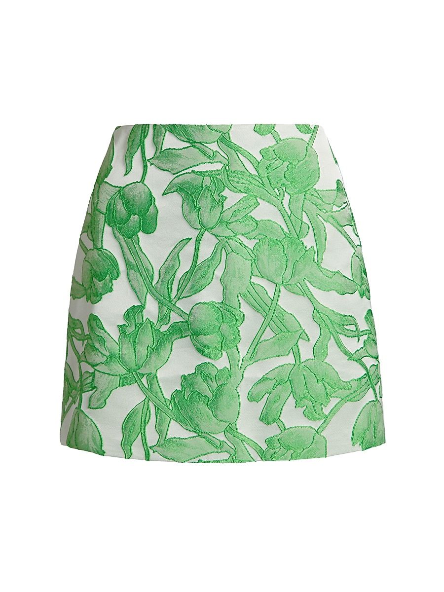 Women's Tulip Jacquard Miniskirt - Green Multi - Size 10