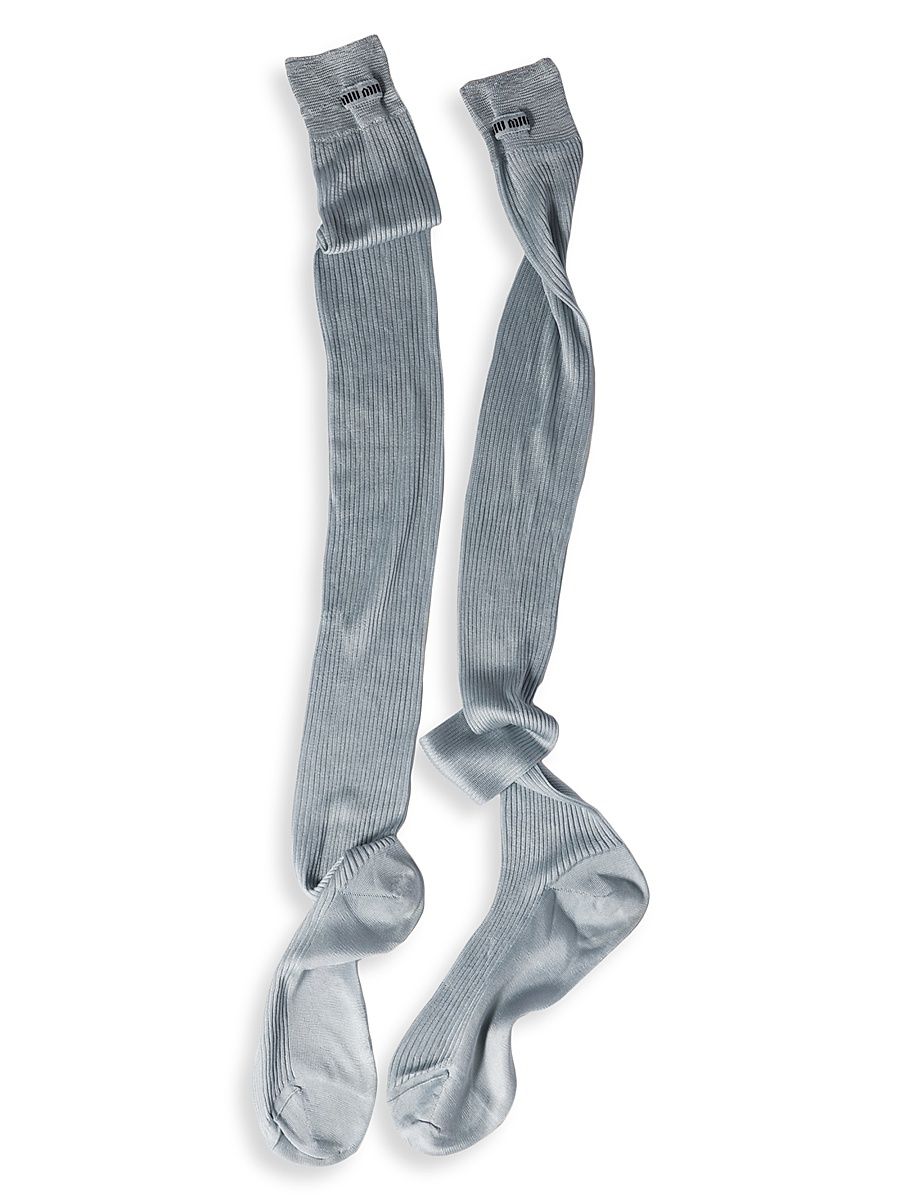 Women's Silk Ribbed Socks - Blue - Size 5