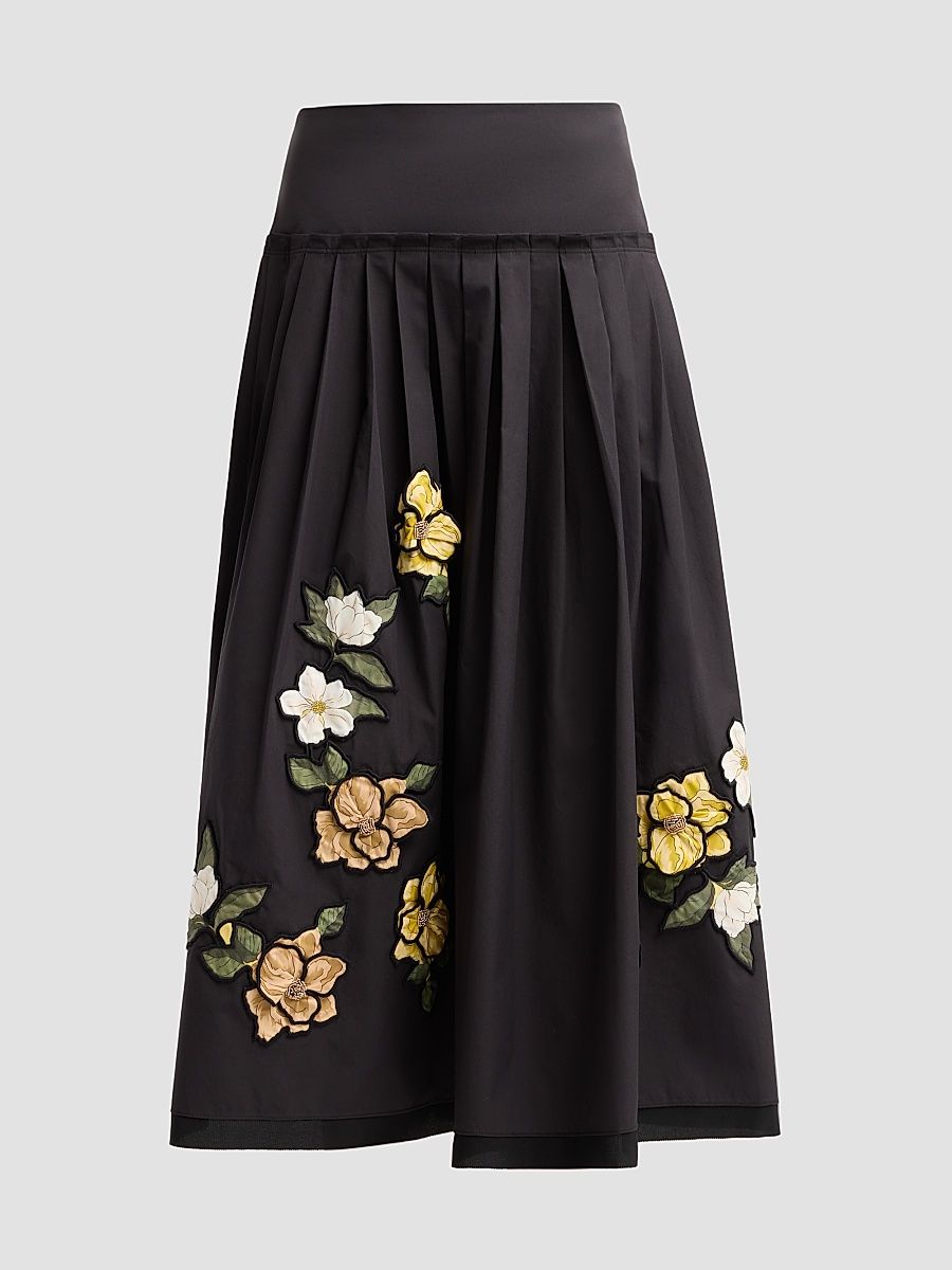 Women's Lindsey Embroidered Midi Skirt - Black - Size 16