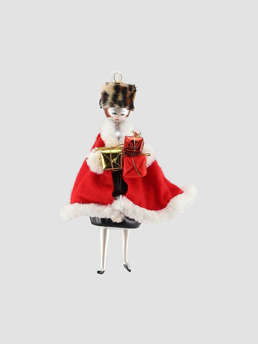 Soffieria De Carlini Lady with Red Coat & Leopard Hat Ornament