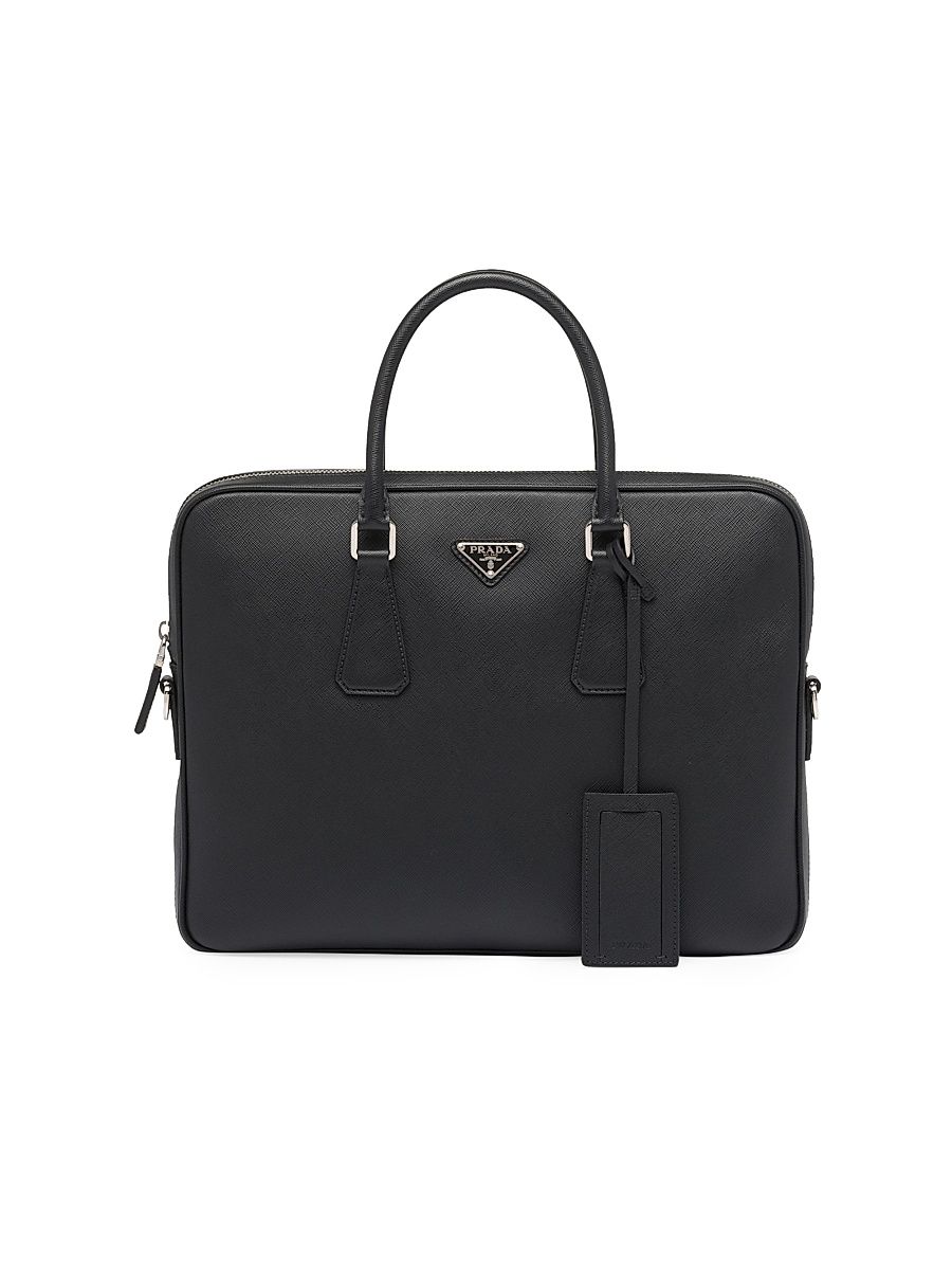Men's Saffiano Leather Work Bag - Black
