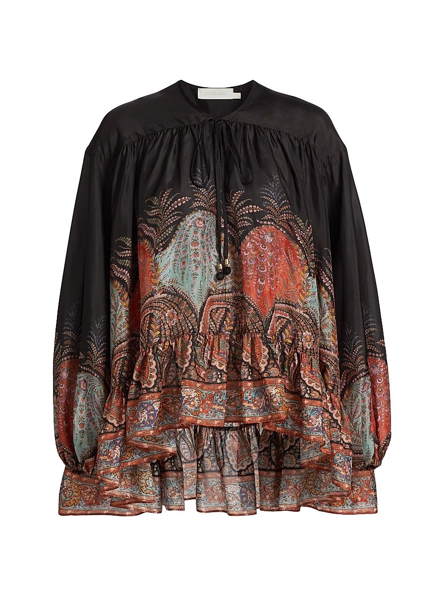 Women's Rhiannon Ruffle Billow Blouse - Black Paisley - Size 8