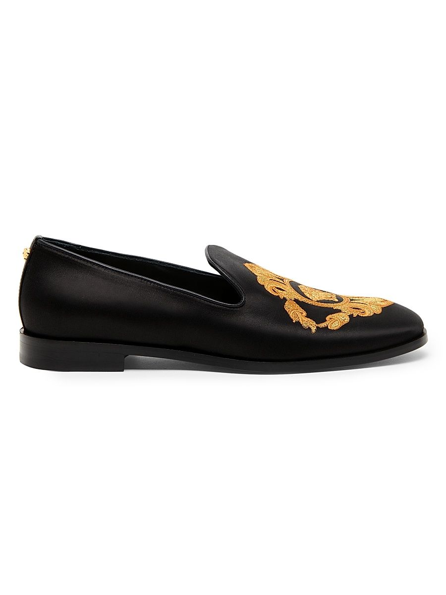 Men's Medusa Embroidered Loafers - Black Gold - Size 12