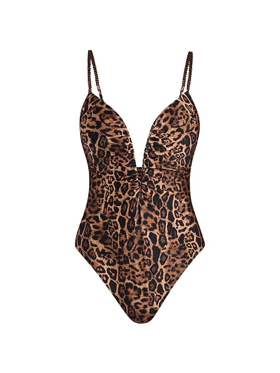 Women's Lilou Leopard-Print One-Piece Swimsuit - Natural - Size Large