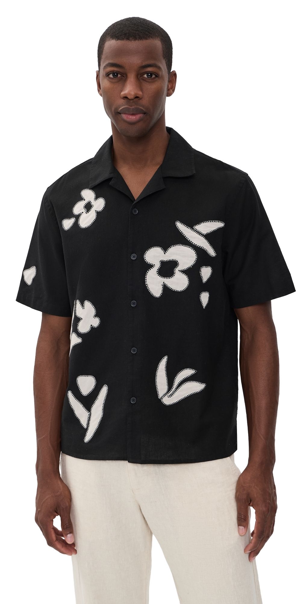 Wax London Abstract Applique Didcot Shirt Black/Beige L