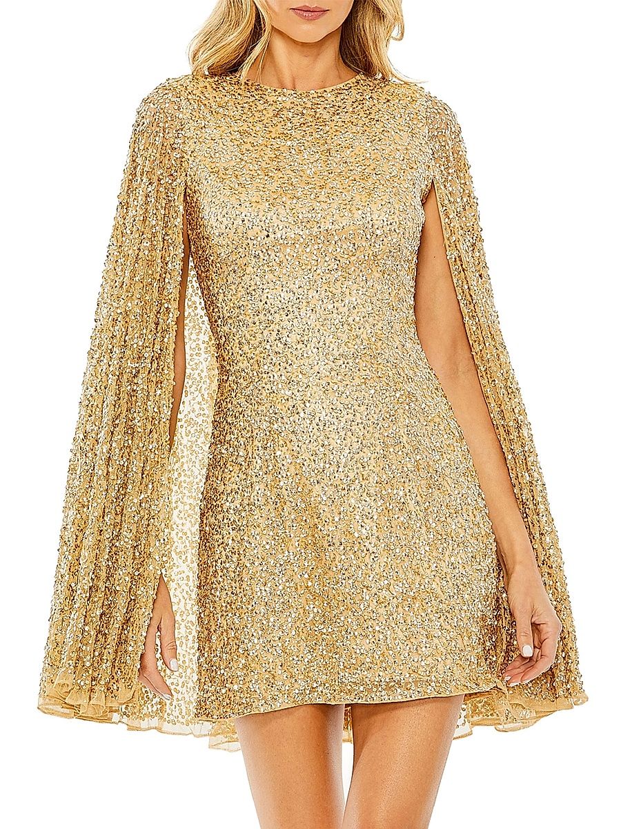 Women's Sequined Cape Minidress - Gold - Size 12