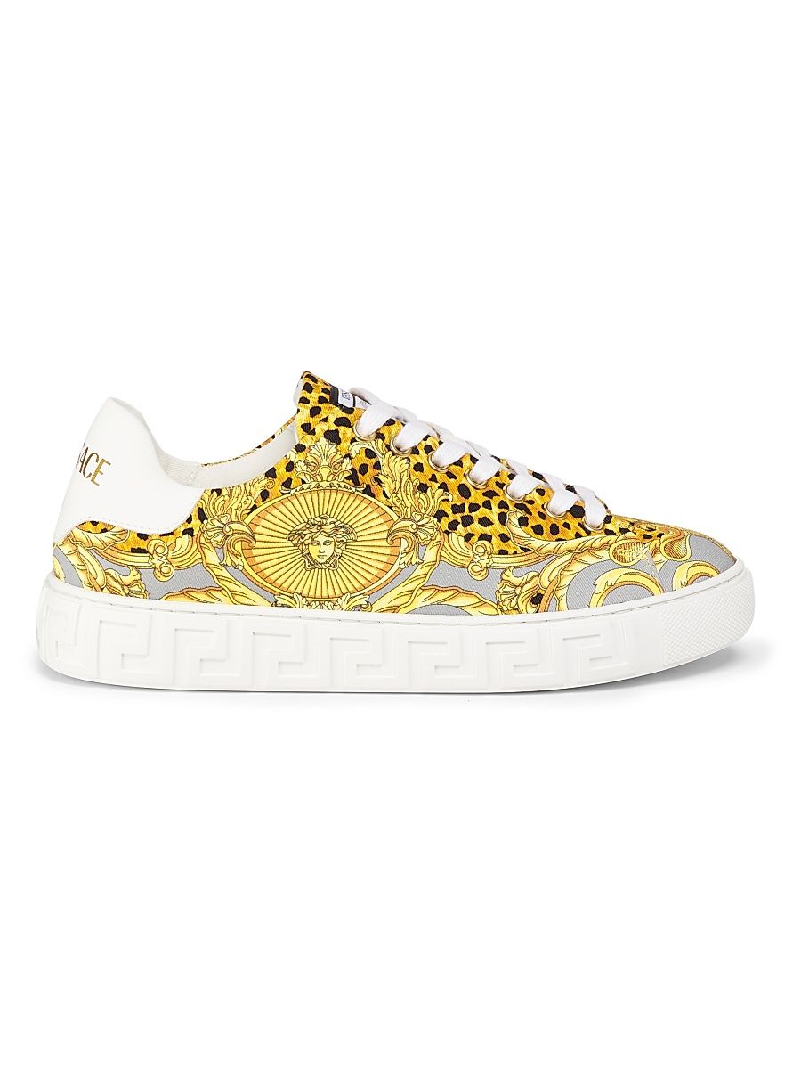 Women's Cheetah Foulard-Print Low-Top Sneakers - Light Grey Elephant Gold - Size 8.5