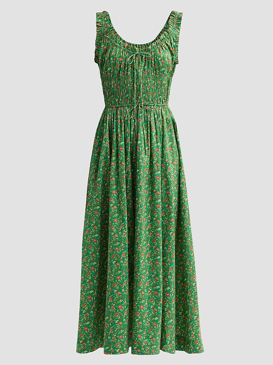 Women's Emmaretta Floral Cotton Dress - Emerald Jardin Du Chateau - Size XXS