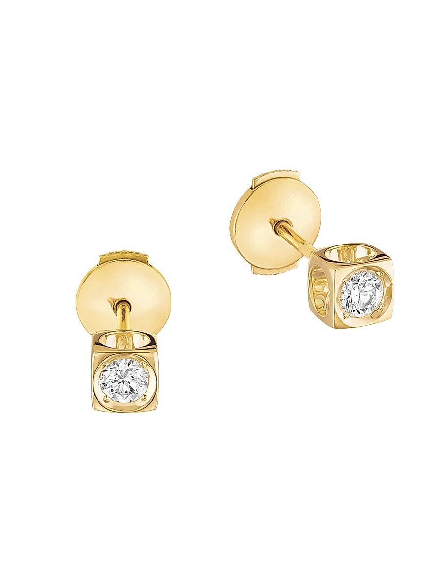 Women's Le Cube Diamant 18K Yellow Gold & Diamond Medium Stud Earrings - Gold