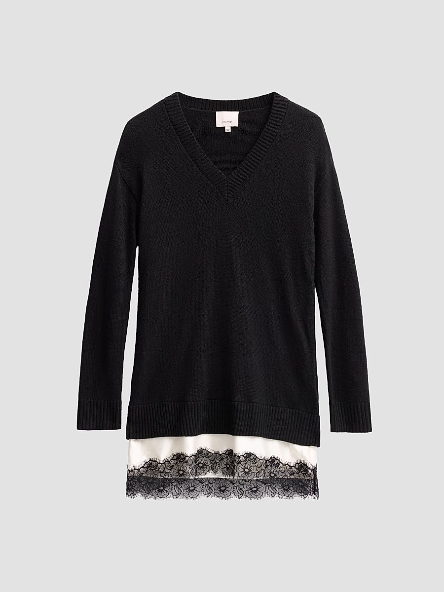 Women's Simona Lace-Hem Knit Mini Dress - Black Ivory - Size XL