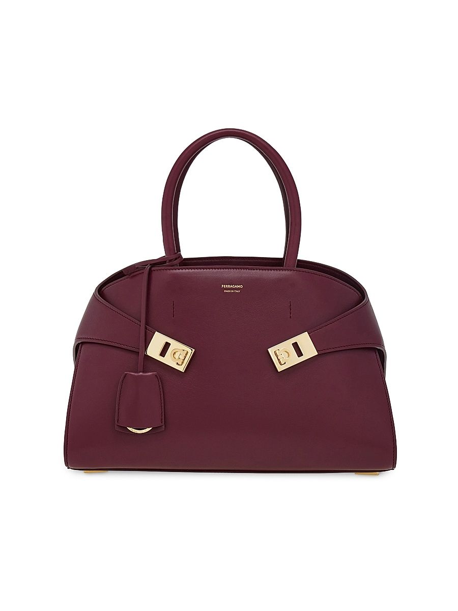 Women's Small Hug Leather Top Handle Bag - Plum