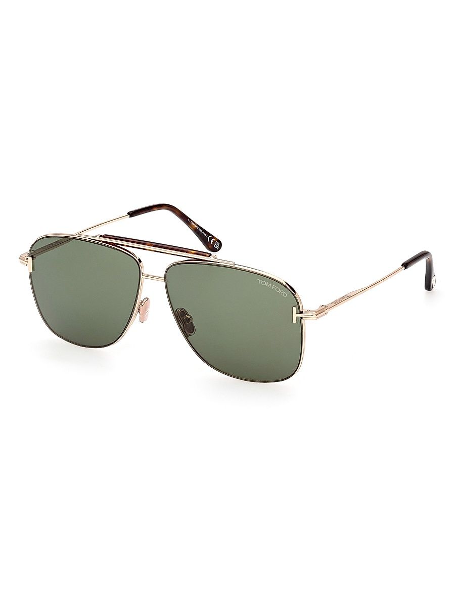 Men's Jaden 60MM Navigator Sunglasses - Rose Gold Green