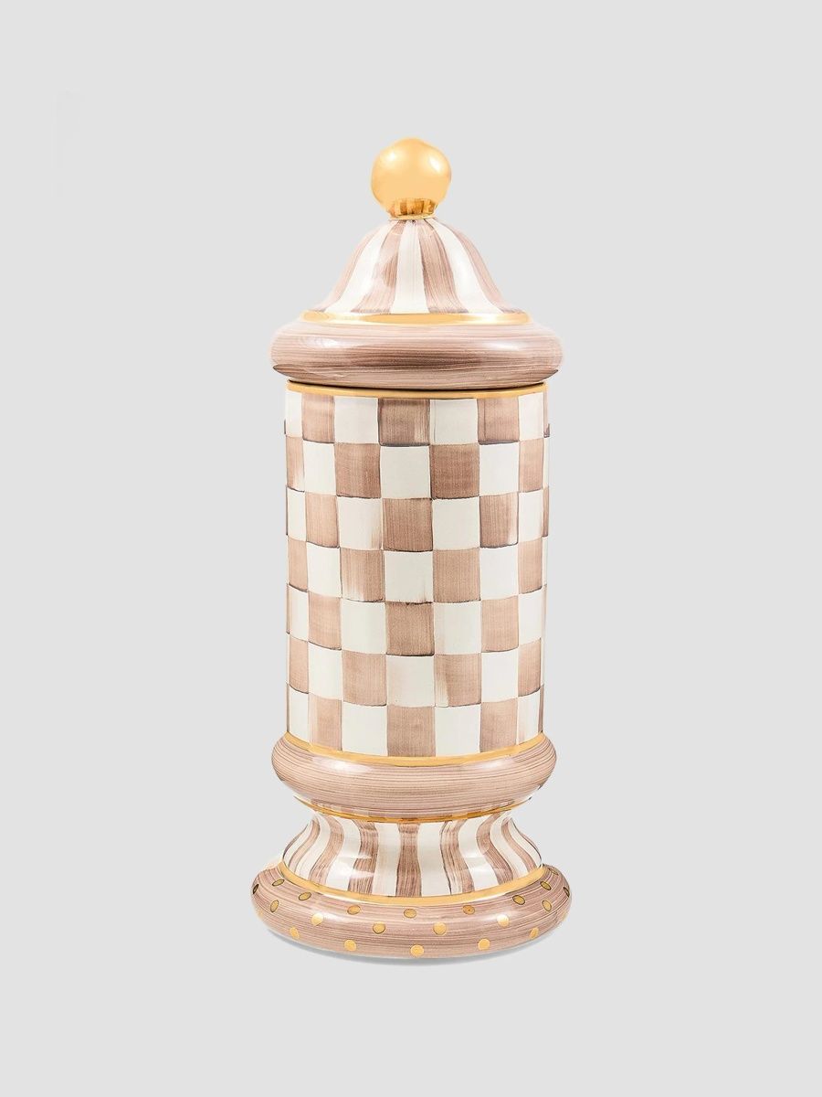 MacKenzie-Childs Check Ceramic Column Storage Container